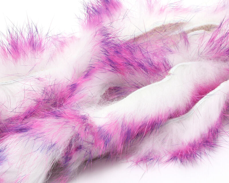 Hareline Barred Polychrome Rabbit Strips White/Hot Pink Barred Purple Hair, Fur