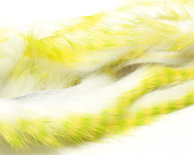 Hareline Barred Polychrome Rabbit Strips White/Yellow Barred Chartreuse Hair, Fur