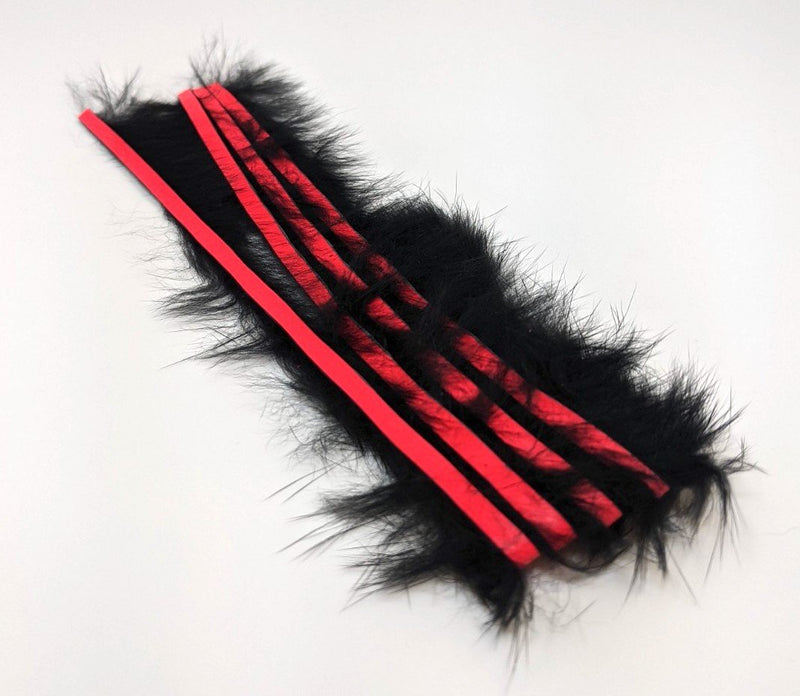 Hareline Bling Rabbit Strips Black with Fl Fire Red Accent 