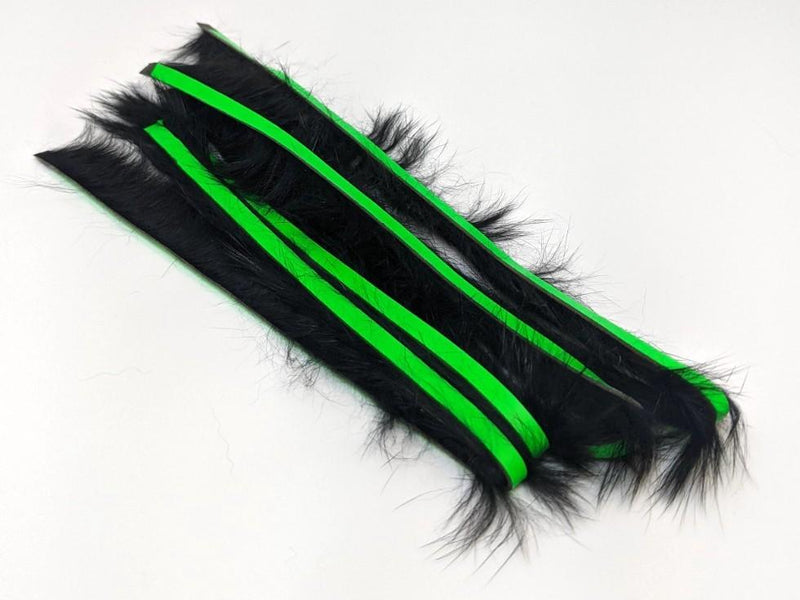 Hareline Bling Rabbit Strips Black with Fl Green Chartreuse Accent 