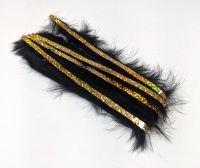 Hareline Bling Rabbit Strips Black with Holo Gold Accent #BLS11G Hair, Fur