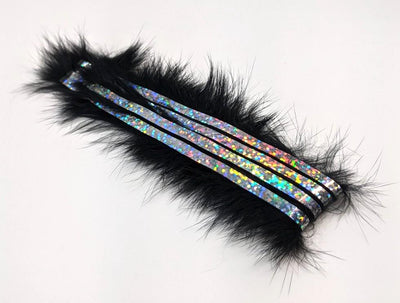 Hareline Bling Rabbit Strips Black with Holo Silver Accent #BLS11J Hair, Fur