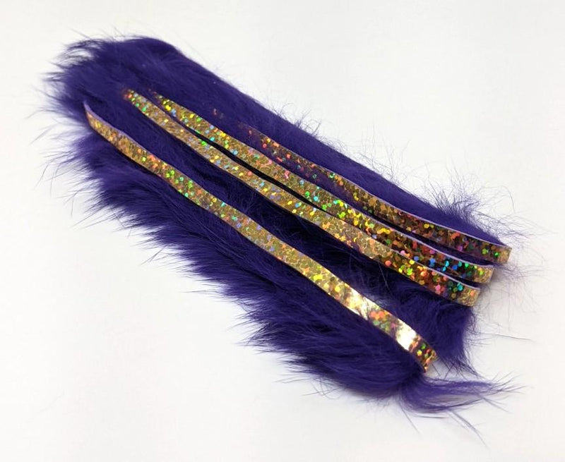 Hareline Bling Rabbit Strips Bright Purple with Holo Gold Accent 