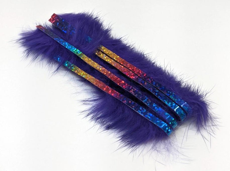 Hareline Bling Rabbit Strips Bright Purple with Holo Rainbow Accent 