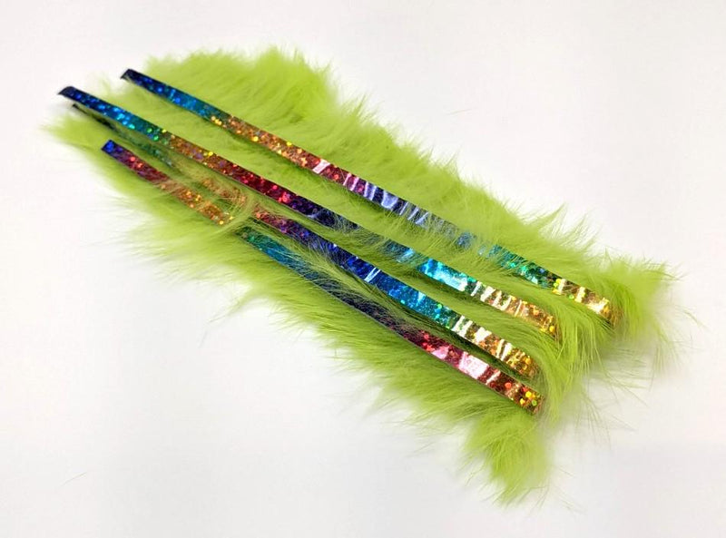 Hareline Bling Rabbit Strips Chartreuse with Holo Rainbow Accent 