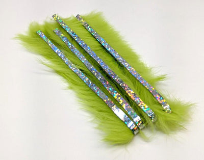 Hareline Bling Rabbit Strips Chartreuse with Holo Silver Accent #BLS54J Hair, Fur