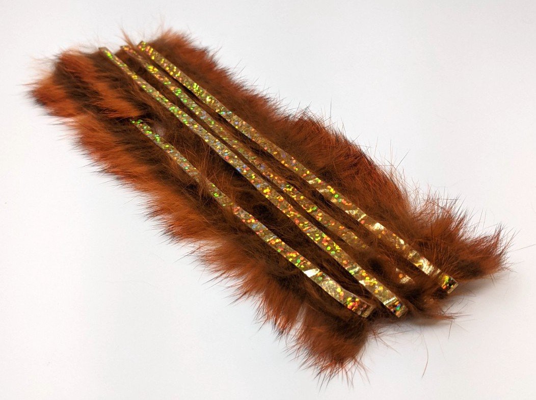 Hareline Bling Rabbit Strips Crawfish Orange with Holo Gold Accent #BLS71G Hair, Fur