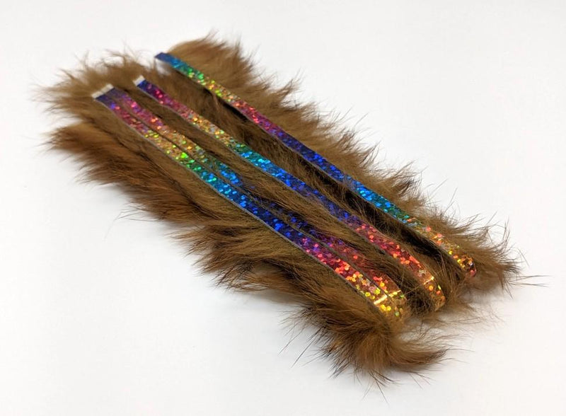 Hareline Bling Rabbit Strips Gold Variant with Holo Rainbow Accent 
