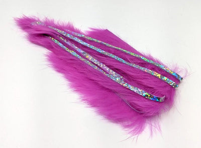 Hareline Bling Rabbit Strips Hot Pink with Holo Silver Accent #BLS188J Hair, Fur