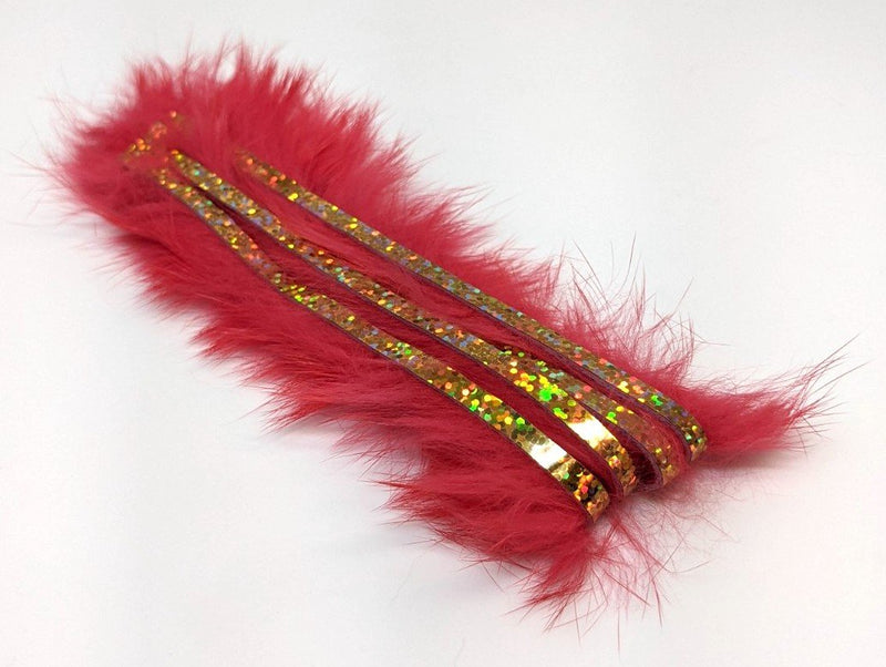 Hareline Bling Rabbit Strips Sockeye Red with Holo Gold Accent 