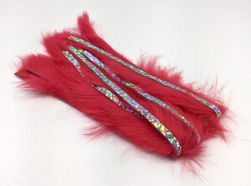 Hareline Bling Rabbit Strips Sockeye Red with Holo Silver Accent 