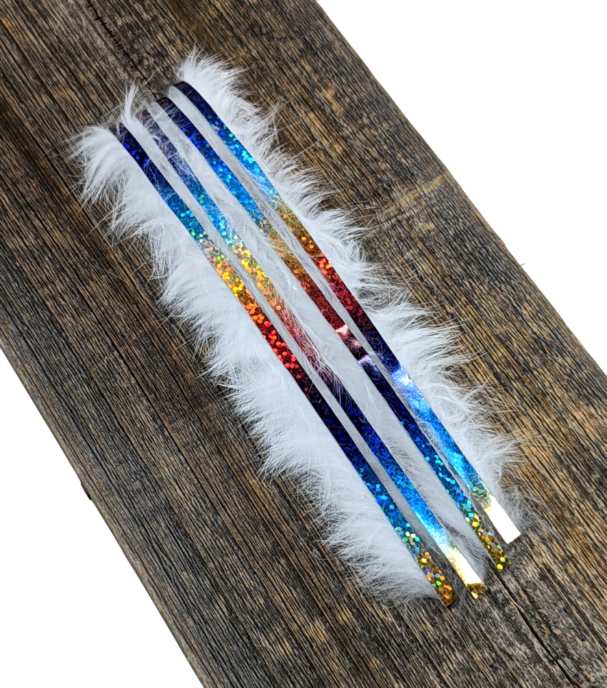 Hareline Bling Rabbit Strips White with Holo Rainbow Accent #BLS377H Hair, Fur