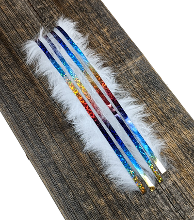 Hareline Bling Rabbit Strips White with Holo Rainbow Accent #BLS377H Hair, Fur