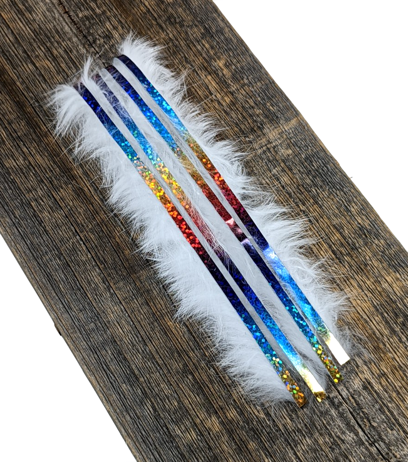 Hareline Bling Rabbit Strips White with Holo Rainbow Accent 