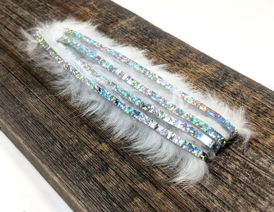 Hareline Bling Rabbit Strips White with Holo Silver Accent #BLS377J Hair, Fur