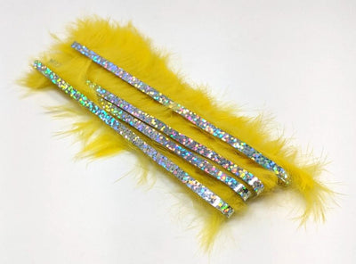 Hareline Bling Rabbit Strips Yellow with Holo Silver Accent #BLS383J Hair, Fur