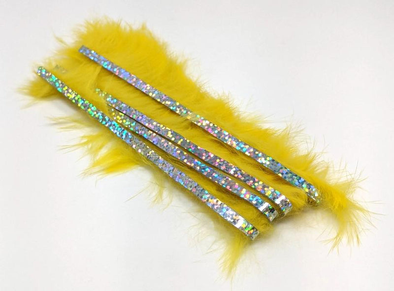 Hareline Bling Rabbit Strips Yellow with Holo Silver Accent 