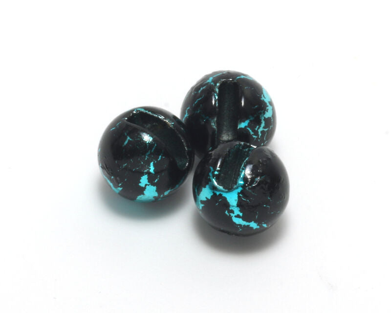 Hareline Crackle Slotted Tungsten Beads Blue/Black / 1/8 3.3mm Beads, Eyes, Coneheads