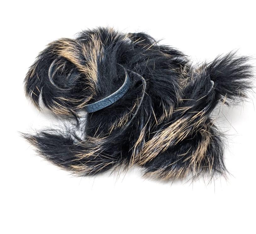 Hareline Crosscut Shimmer Rabbit Strips 2 Black with Gold Shimmer Hair, Fur