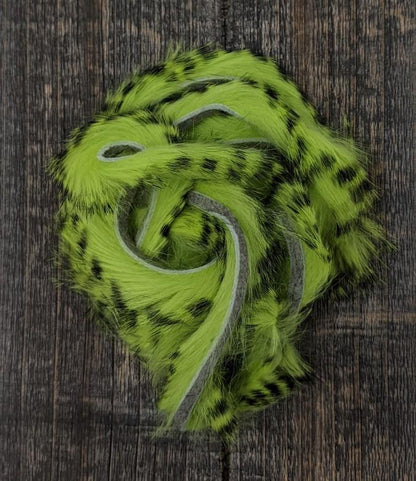 Hareline Dubbin Black Barred Rabbit Strip 1/8" Chartreuse Hair, Fur