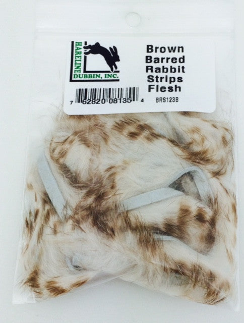 Hareline Dubbin Brown Barred Rabbit Strip 1/8" Flesh Hair, Fur