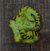 Hareline Dubbin Magnum Tiger Barred Rabbit Strips Black Barred Chartreuse #18 Tipped Green Chartreuse Hair, Fur