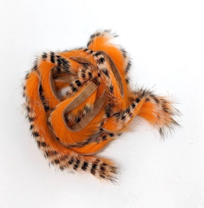 Hareline Dubbin Magnum Tiger Barred Rabbit Strips Black Barred White Tipped Hot Orange #17 Hair, Fur