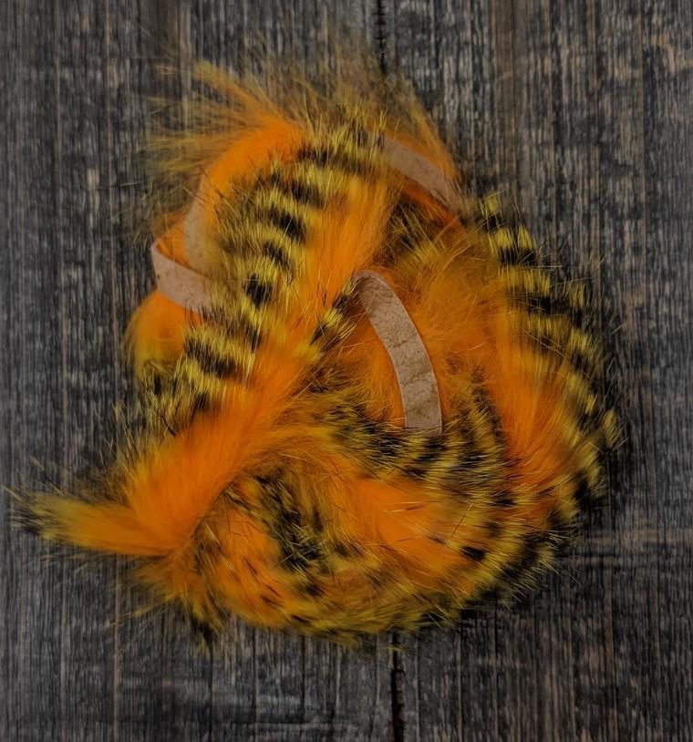 Hareline Dubbin Magnum Tiger Barred Rabbit Strips Black Barred Yellow Tipped Hot Orange 