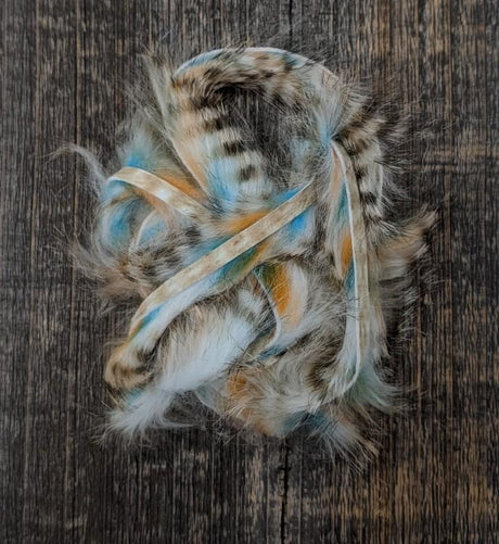 Hareline Dubbin Micro Black Barred Groovy Bunny Strip Blue - Orange - White #1 Hair, Fur
