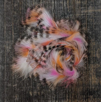 Hareline Dubbin Micro Black Barred Groovy Bunny Strip Fl. Pink - Orange - White #4 Hair, Fur