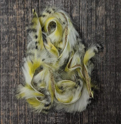Hareline Dubbin Micro Black Barred Groovy Bunny Strip Yellow - Olive - White #8 Hair, Fur