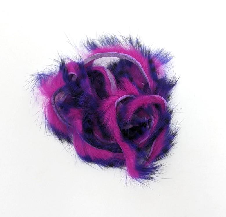 Hareline Dubbin Micro Pulsator Rabbit Strips Black Barred Purple Over Fuschia Hair, Fur