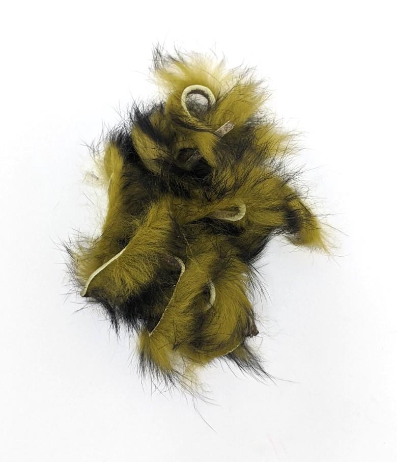 Hareline Dubbin Micro Pulsator Rabbit Strips Black Over Olive Hair, Fur