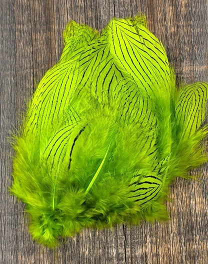 Hareline Dubbin Silver Pheasant Body Feathers Chartreuse Saddle Hackle, Hen Hackle, Asst. Feathers