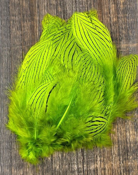 Hareline Dubbin Silver Pheasant Body Feathers Chartreuse Saddle Hackle, Hen Hackle, Asst. Feathers