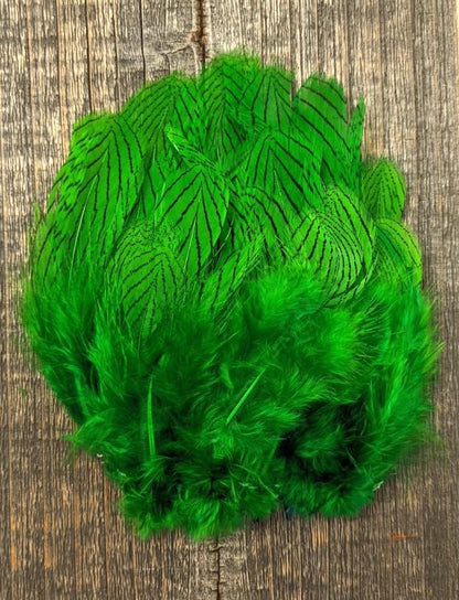 Hareline Dubbin Silver Pheasant Body Feathers Highlander Green Saddle Hackle, Hen Hackle, Asst. Feathers