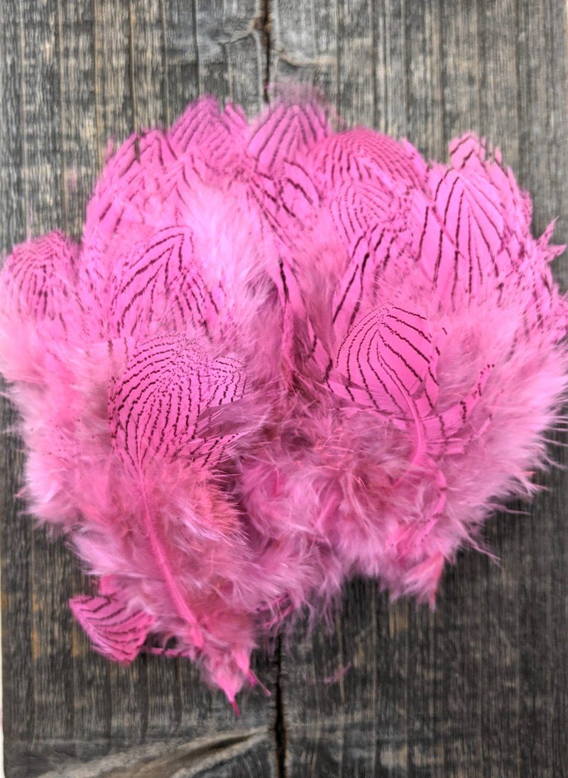 Hareline Dubbin Silver Pheasant Body Feathers Hot Pink Saddle Hackle, Hen Hackle, Asst. Feathers