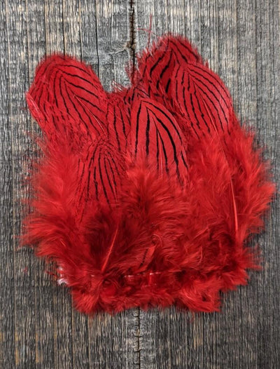 Hareline Dubbin Silver Pheasant Body Feathers Red Saddle Hackle, Hen Hackle, Asst. Feathers