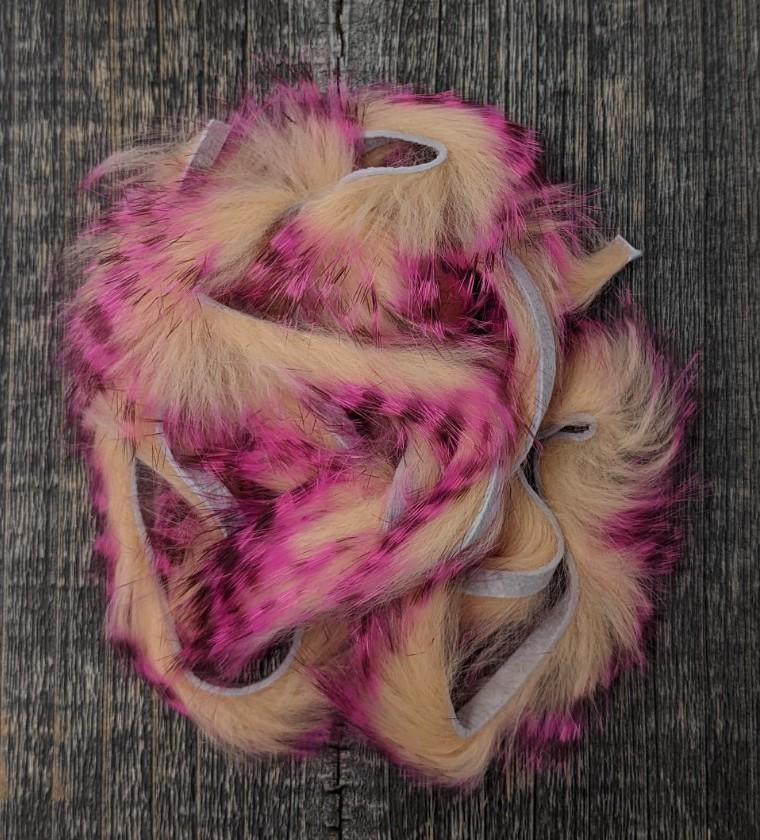 Hareline Dubbin Tiger Barred Rabbit Strips 1/8" Hot Pink Brown Over Peach Hair, Fur