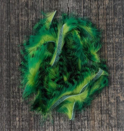 Hareline Dubbin Tiger Barred Rabbit Strips 1/8" Mahi Green Black Over Chart. Hair, Fur