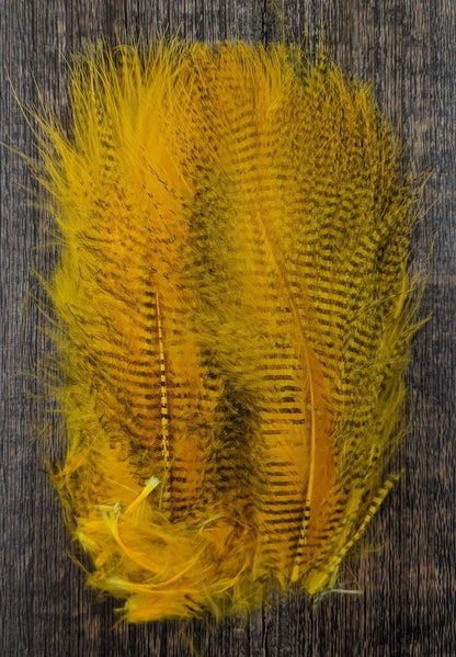 Hareline Fine Black Barred Marabou #367 Sunburst Yellow Saddle Hackle, Hen Hackle, Asst. Feathers