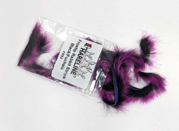 Hareline Frostip Rabbit Strips #2 Black/Fuchsia Hair, Fur