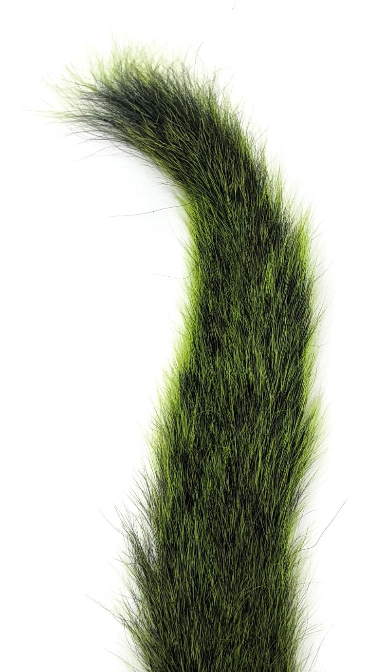 Hareline Gray Squirrel Tail Dyed Green Hair, Fur