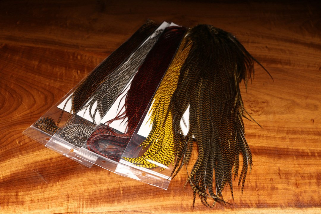 Hareline Half Grizzly Saddle Saddle Hackle, Hen Hackle, Asst. Feathers