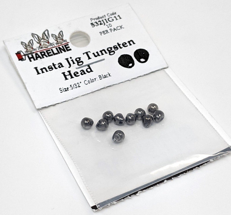 Hareline Insta Jig Tungsten Head 10 Pack Black / 1/8" 3.3mm Beads, Eyes, Coneheads