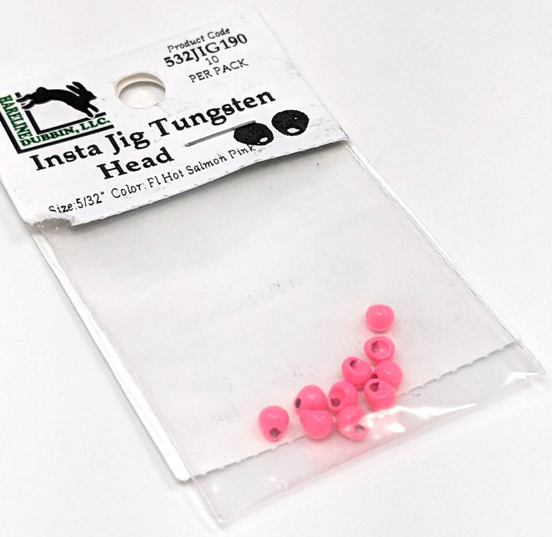 Hareline Insta Jig Tungsten Head 10 Pack Fl Hot Salmon Pink / 5/32" 3.8m Beads, Eyes, Coneheads