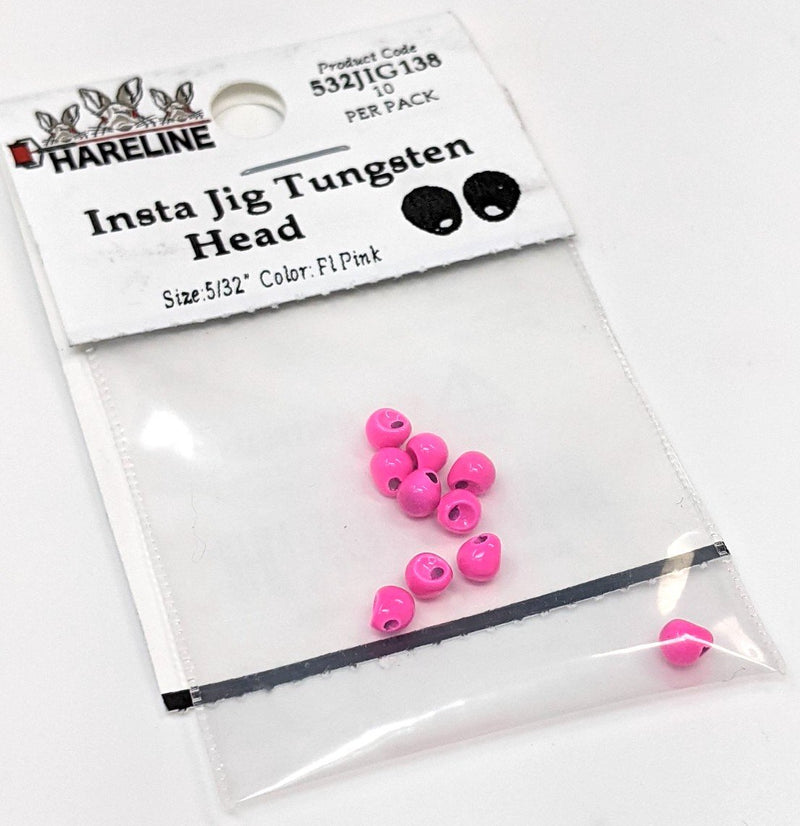 Hareline Insta Jig Tungsten Head 10 Pack Fl.  Pink / 1/8" 3.3mm Beads, Eyes, Coneheads
