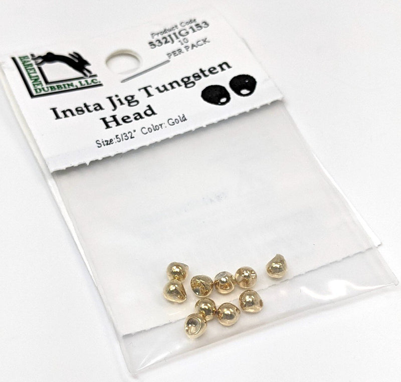Hareline Insta Jig Tungsten Head 10 Pack Gold / 1/8" 3.3mm Beads, Eyes, Coneheads