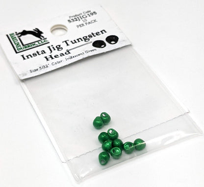 Hareline Insta Jig Tungsten Head 10 Pack Iridescent Green / 5/32" 3.8m Beads, Eyes, Coneheads