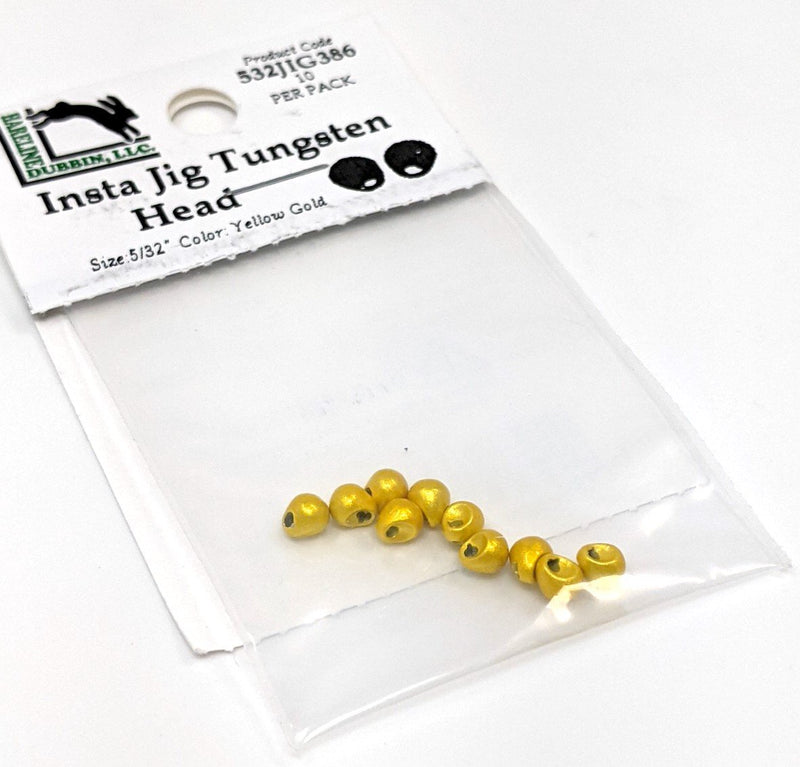 Hareline Insta Jig Tungsten Head 10 Pack Yellow Gold / 5/32" 3.8m Beads, Eyes, Coneheads